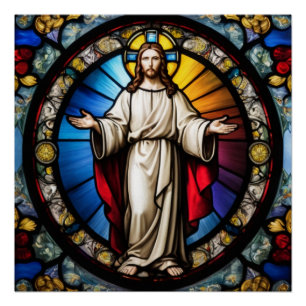 Jesus in stained glass style poster
