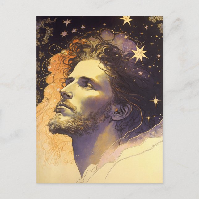 Jesus in the Cosmos by Mucha AI Generated Art Postcard (Front)