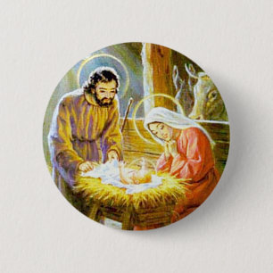 Jesus In The Manger Christmas Nativity 6 Cm Round Badge