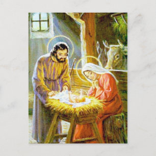 Jesus In The Manger Christmas Nativity Holiday Postcard