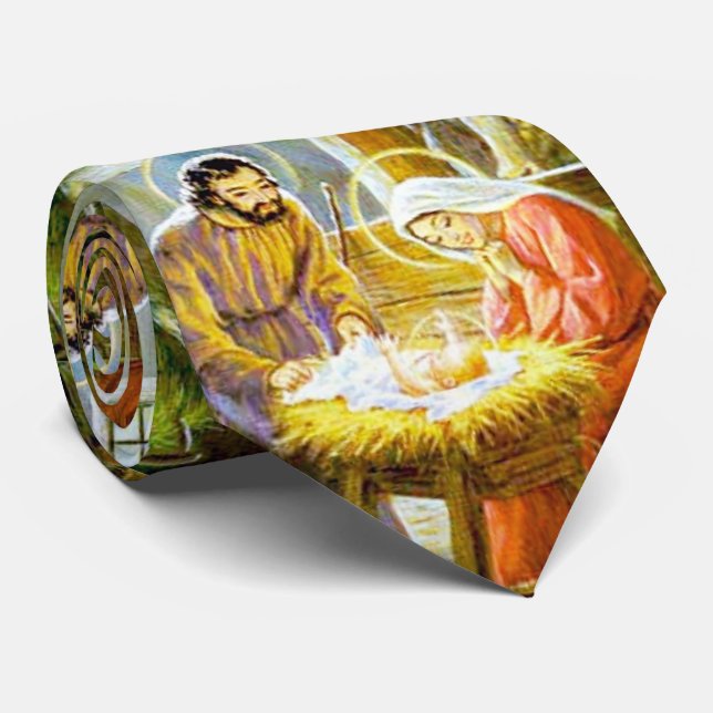 Jesus In The Manger Christmas Nativity Tie (Rolled)