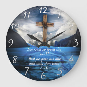 Jesus in the rippling water John 3:16  Large Clock
