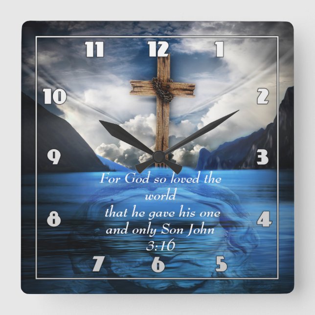 Jesus in the rippling water John 3:16 Square Wall Clock (Front)