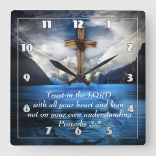Jesus in the rippling water Proverbs 3:5 Square Wall Clock