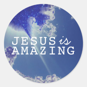 Jesus is Amazing with Sky Stars Classic Round Sticker