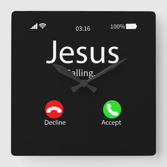 Jesus Is Calling Christian Square Wall Clock (Front)