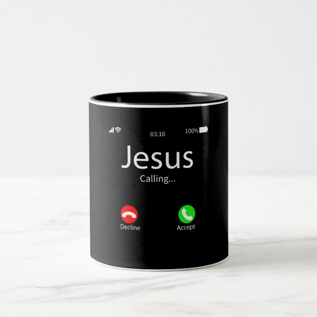 Jesus Is Calling Christian Two-Tone Coffee Mug (Center)