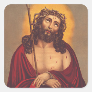 Jesus is crowned with a crown of thorns square sticker