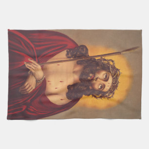 Jesus is crowned with a crown of thorns tea towel