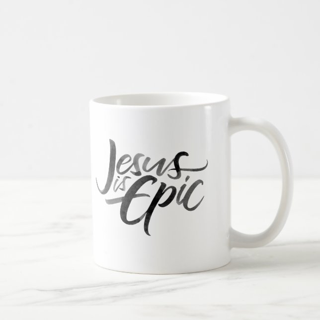 Jesus is Epic Ink Lettering Religious Calligraphy Coffee Mug (Right)