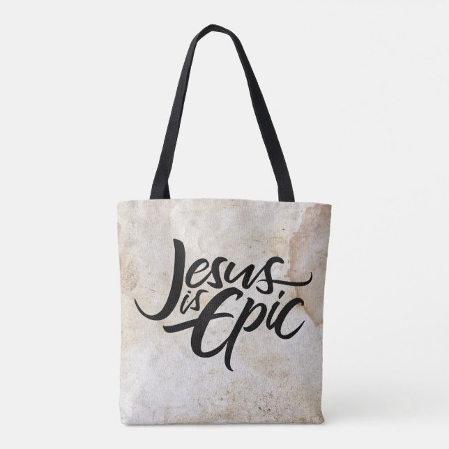 Jesus is Epic Lettering Religious Calligraphy Tote Bag (Back)