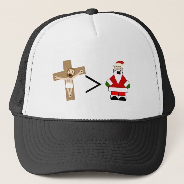 Jesus is Greater than Santa Trucker Hat (Front)