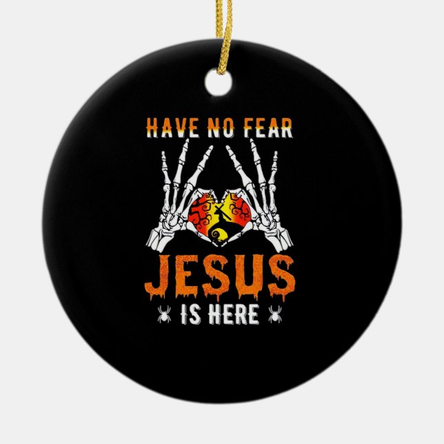 Jesus Is Heart Skeleton Hand  Ceramic Tree Decoration (Front)