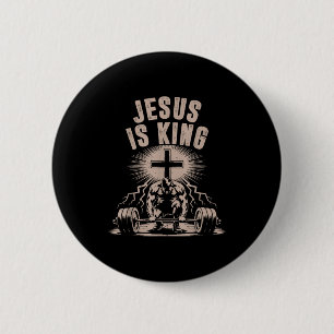 Jesus Is King Barbell Cross Funny Christian Workou 6 Cm Round Badge