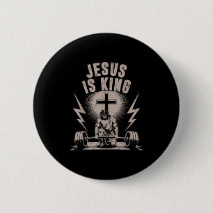 Jesus Is King Barbell Cross Funny Christian Workou 6 Cm Round Badge