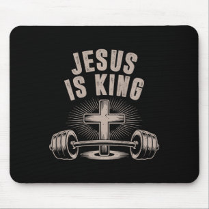Jesus Is King Barbell Cross Funny Christian Workou Mouse Mat