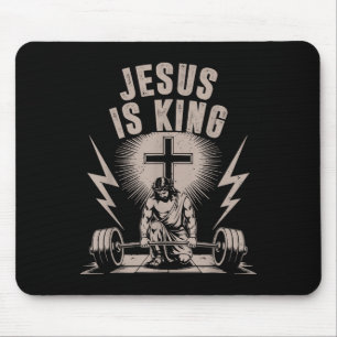Jesus Is King Barbell Cross Funny Christian Workou Mouse Mat