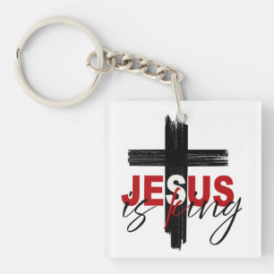 Jesus Is King – Bold Faith Typography with Cross Key Ring