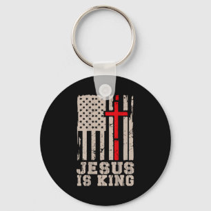 Jesus Is King Christ Lord Patriotic Christian Amer Key Ring