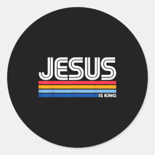Jesus Is King Christian Cross God Faith Bible Reli Classic Round Sticker