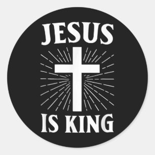 Jesus Is King Christian Faith Cross  Classic Round Sticker