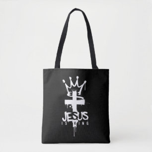 Jesus is King Christian Religious Faith Cross Tote Bag