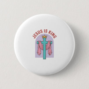 Jesus Is King Cross Crown Vintage Christian T-Shir 6 Cm Round Badge