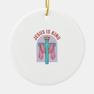 Jesus Is King Cross Crown Vintage Christian T-Shir Ceramic Tree Decoration