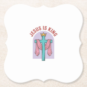 Jesus Is King Cross Crown Vintage Christian T-Shir Paper Coaster