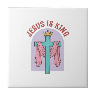 Jesus Is King Cross Crown Vintage Christian T-Shir Tile
