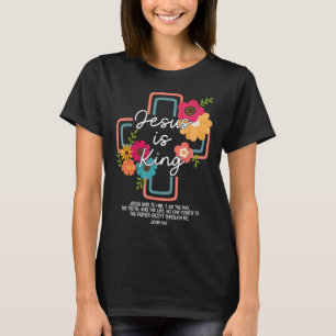 Jesus Is King Floral Christian Cross God Faith Bib T-Shirt