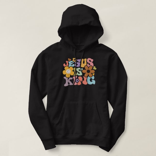 Jesus Is King Flower Hippie Colourful Hoodie (Design Front)
