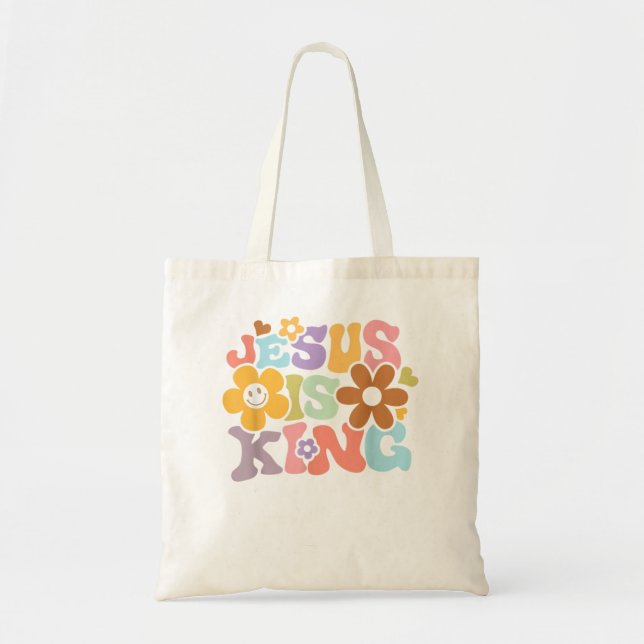 Jesus Is King Flower Hippie Colourful Tote Bag (Front)