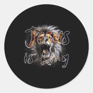 Jesus Is King, The Lion Of Judah Striking Christia Classic Round Sticker