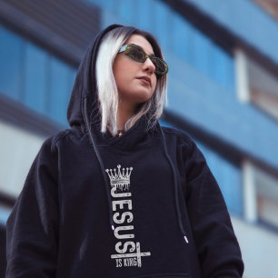Jesus Is King   White Vintage Christian Crown  Hoodie
