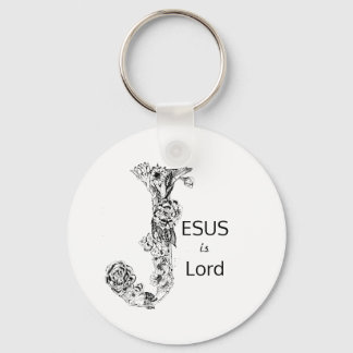Jesus is Lord Black & White Floral Key Ring