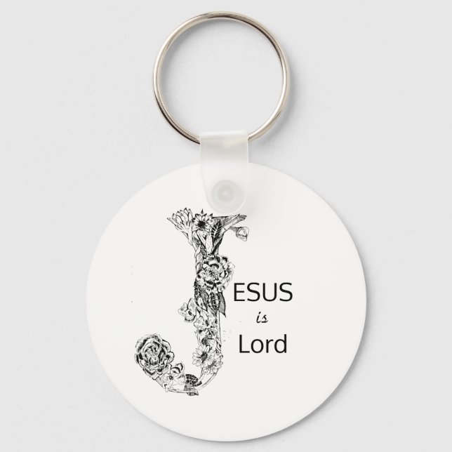 Jesus is Lord Black & White Floral Key Ring (Front)