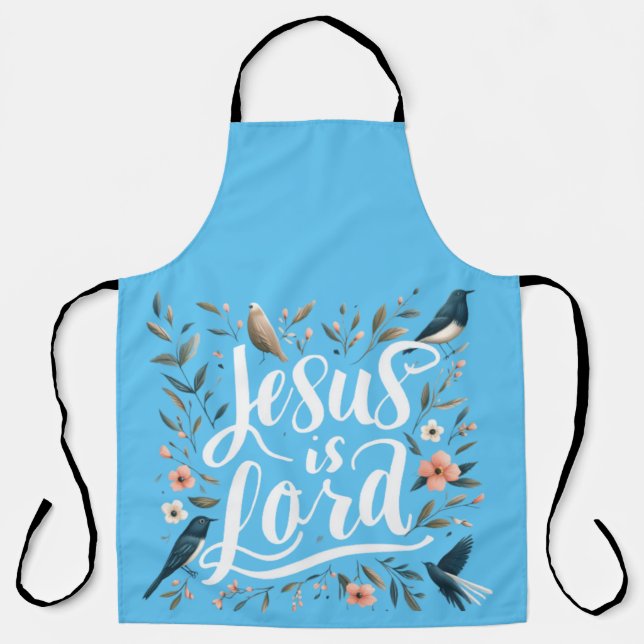 Jesus is Lord Blue Bird Floral Design  Apron (Front)