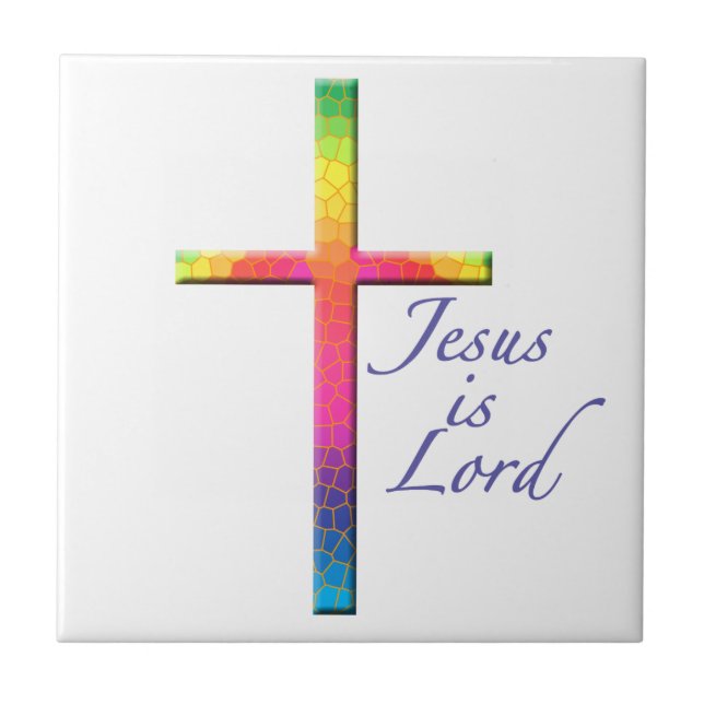 Jesus is Lord-Colourful Cross Tile (Front)