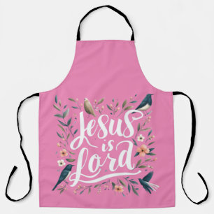 Jesus is Lord Pink Birds Floral Design Apron