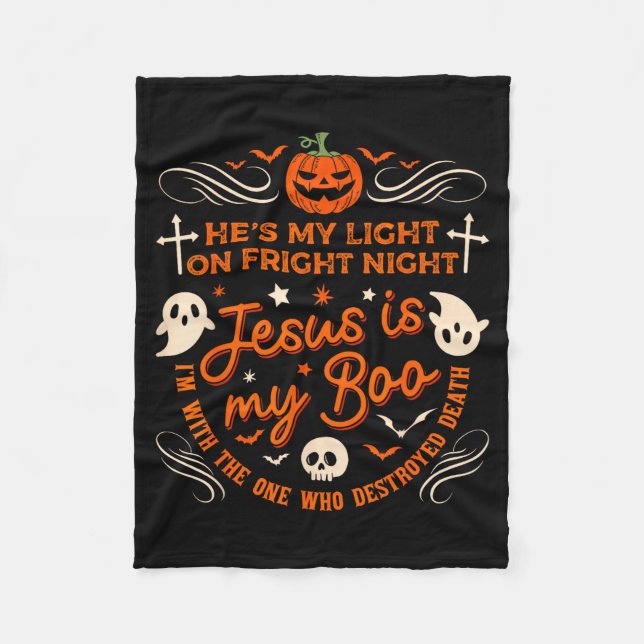 Jesus Is My Boo Christian Halloween Ghost Pumpkin  Fleece Blanket (Front)