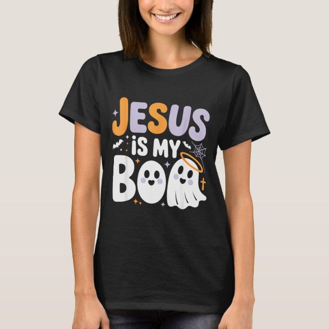 Jesus Is My Boo Cute Christian Halloween Ghost Fun T-Shirt (Front)