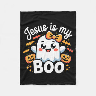 Jesus is My Boo Cute Ghost Halloween Design Fleece Blanket