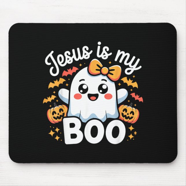 Jesus is My Boo Cute Ghost Halloween Design Mouse Mat (Front)