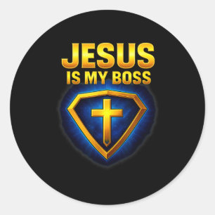 Jesus Is My Boss Christian Shield Superhero _5 Classic Round Sticker
