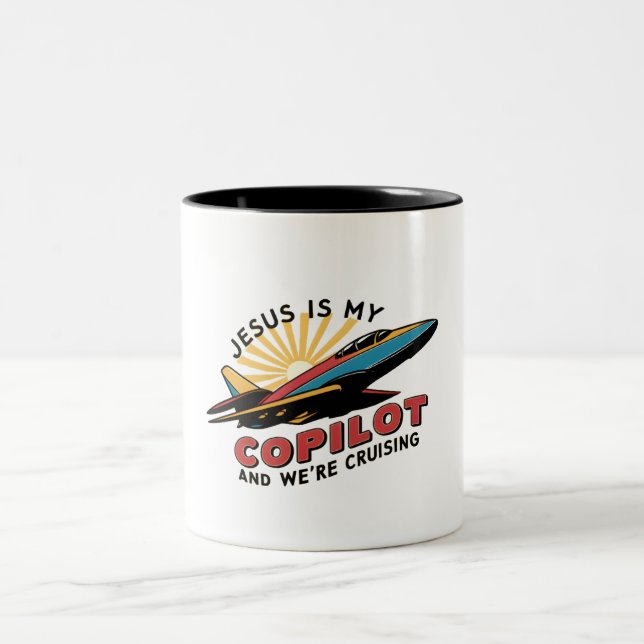 Jesus Is My Copilot And We're Cruising Funny   Two-Tone Coffee Mug (Center)