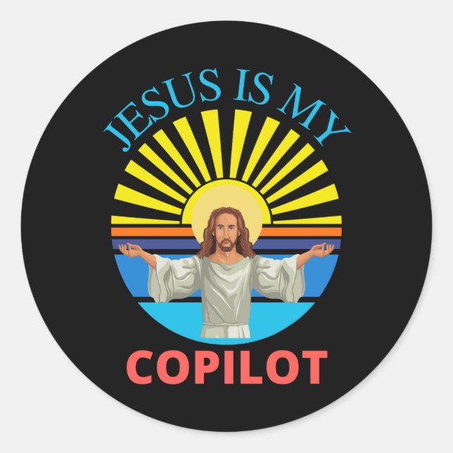 JESUS IS MY COPILOT CLASSIC ROUND STICKER (Front)