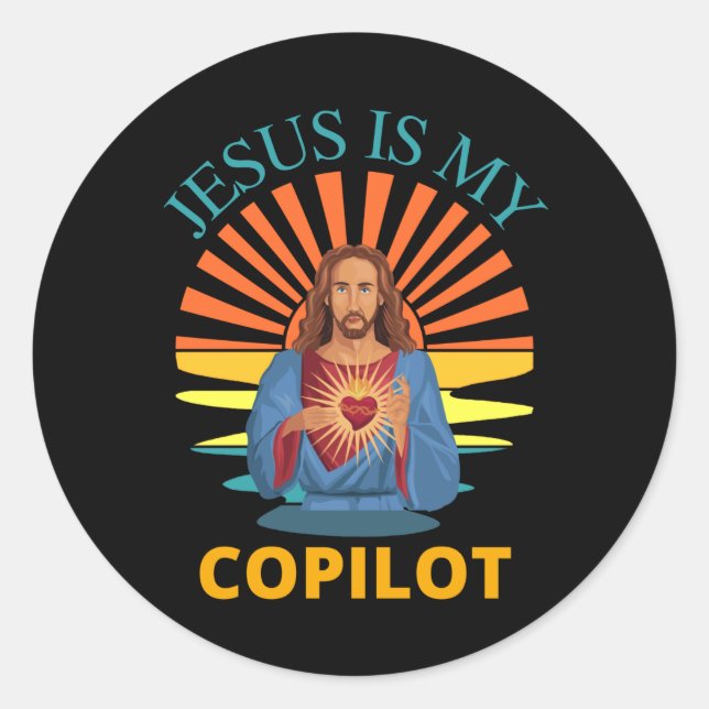 JESUS IS MY COPILOT CLASSIC ROUND STICKER (Front)