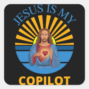 JESUS IS MY COPILOT SQUARE STICKER