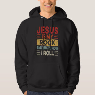 Jesus Is My Rock Vintage Christian Retro Style Hoodie